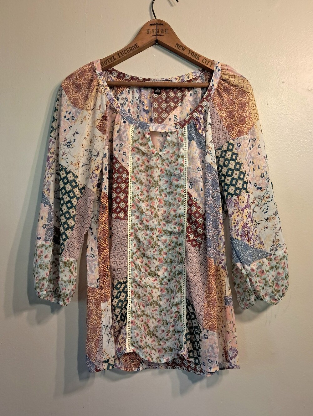 Olive Hill Printed Patchwork Blouse Boho Cottagecore